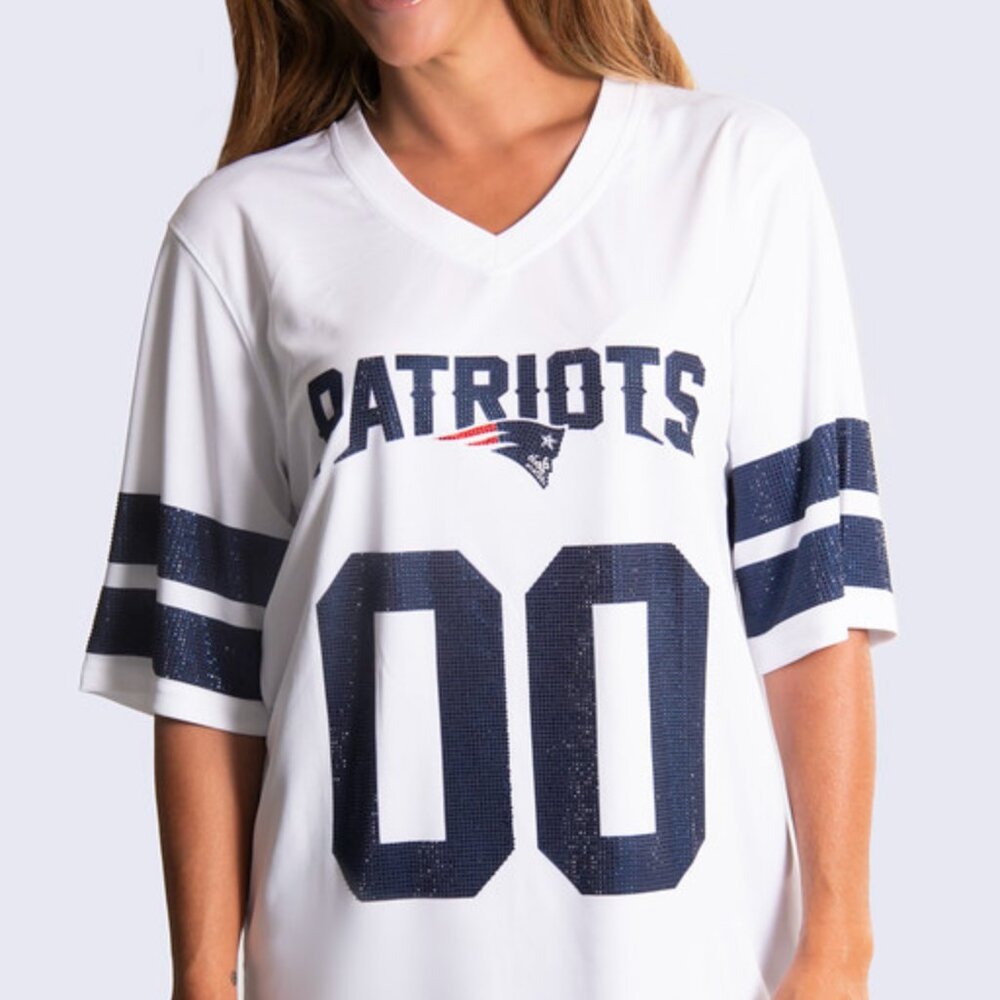 NFL Licensed White Tunic Crystal Pullover Jersey--New England Patriots